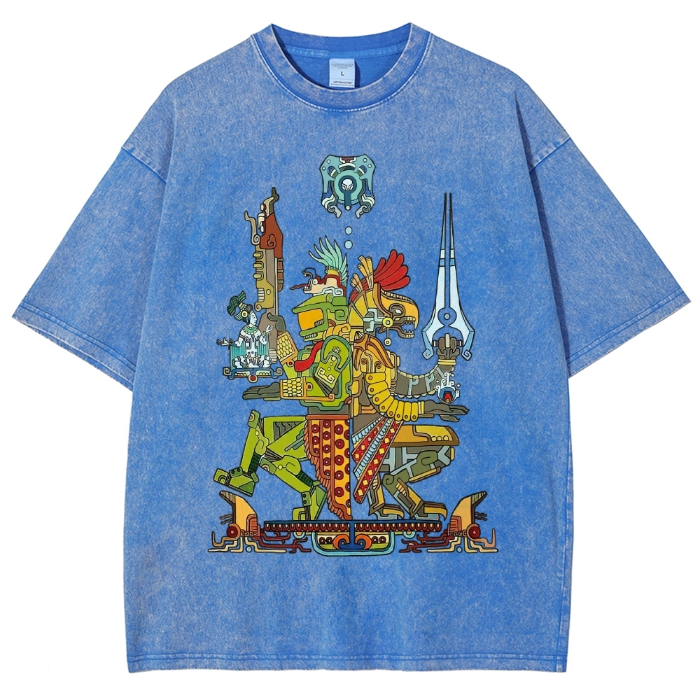 Aztec Style Halo Spartan Graphic Vintage Washed T-Shirt