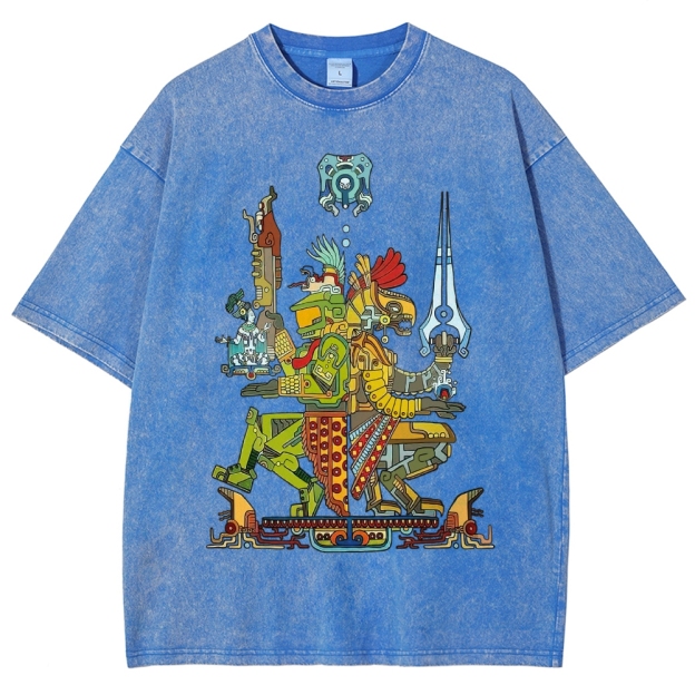 Aztec Style Halo Spartan Graphic Vintage Washed T-Shirt