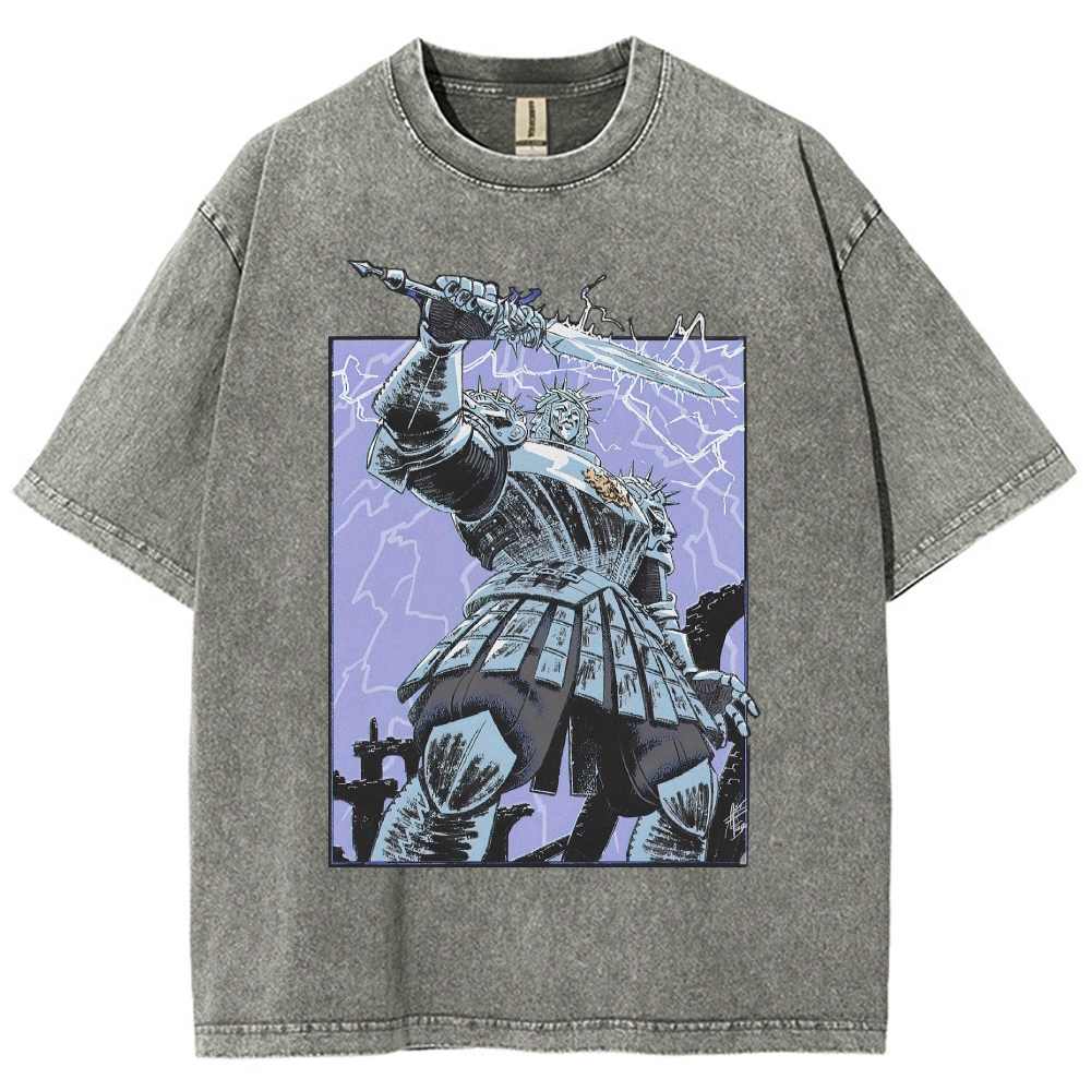 Lightning Knight Boss Graphic Vintage Washed T-Shirt