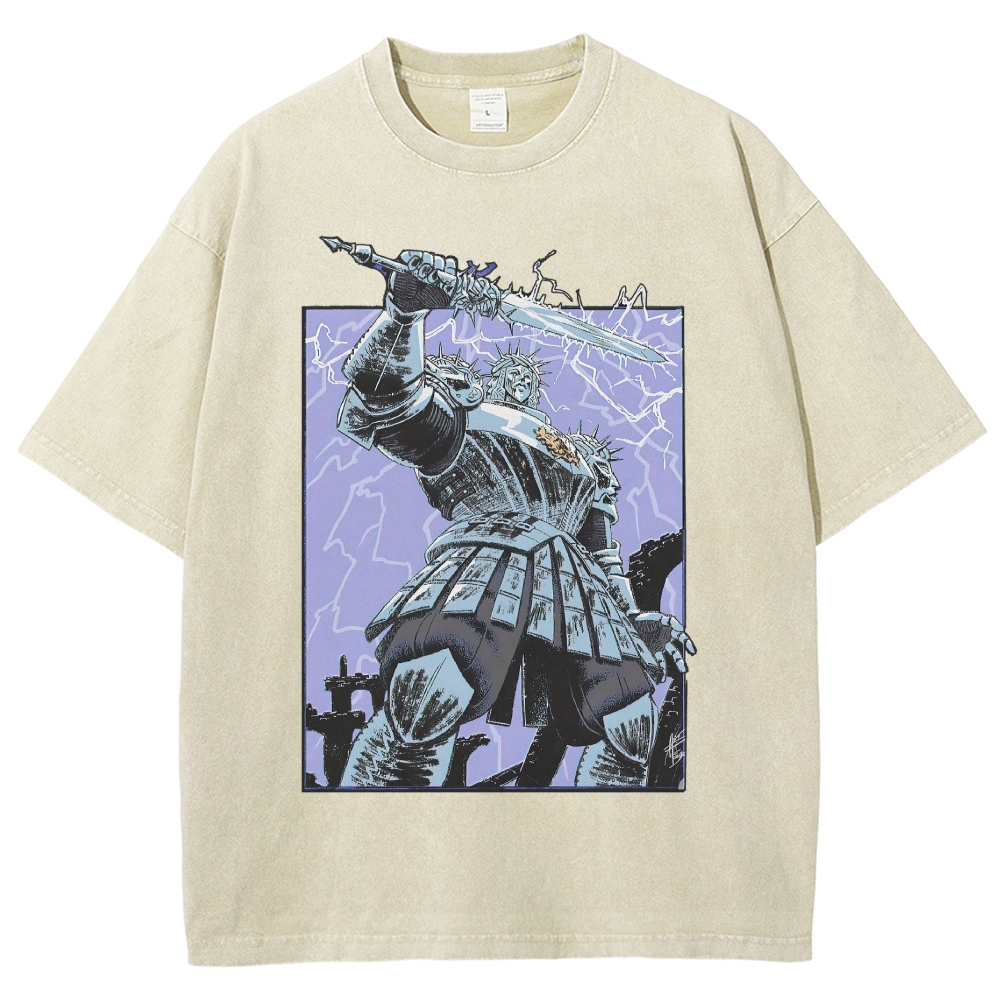 Lightning Knight Boss Graphic Vintage Washed T-Shirt
