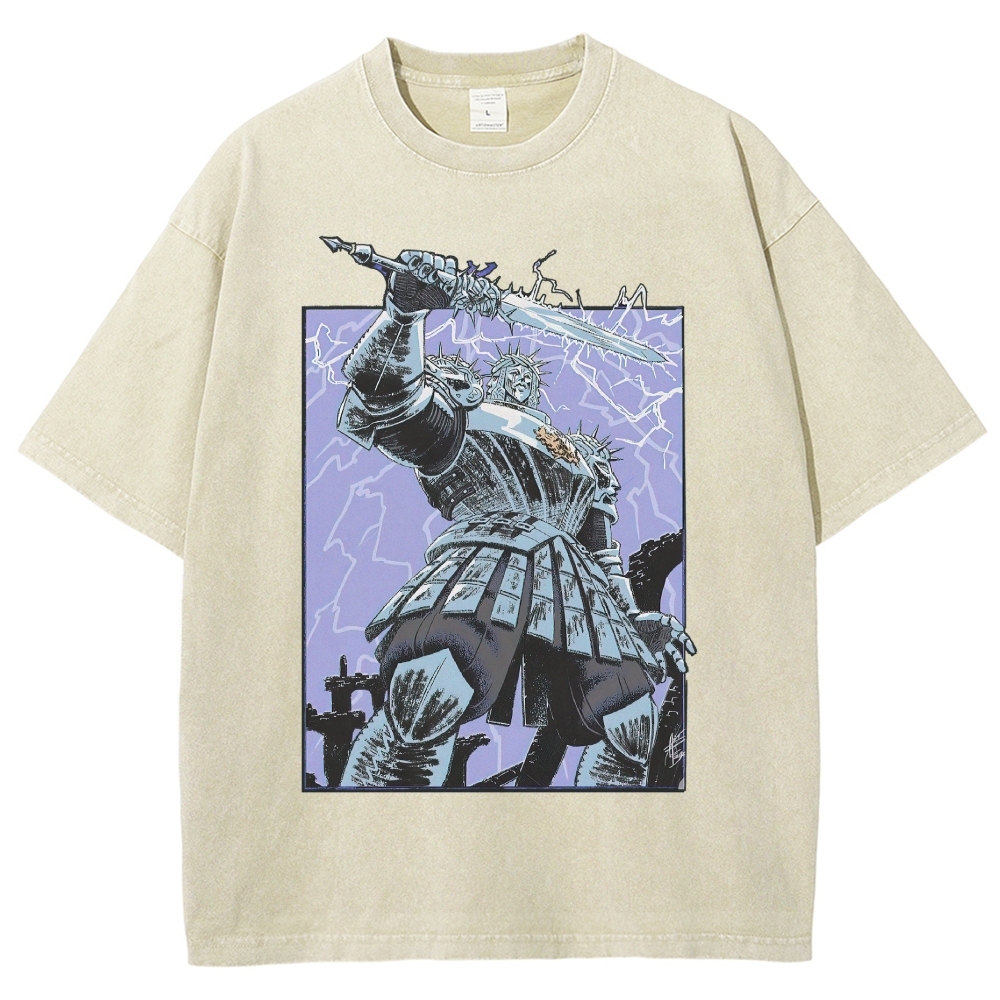 Lightning Knight Boss Graphic Vintage Washed T-Shirt