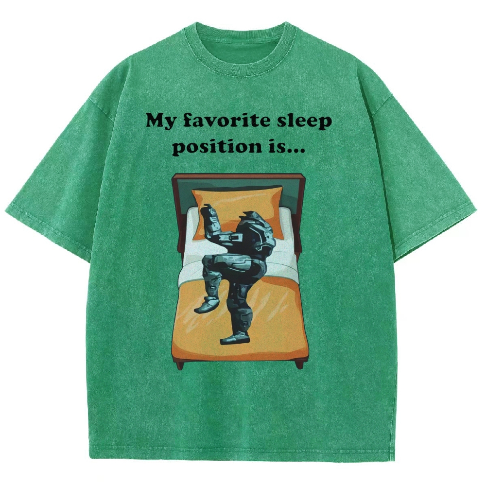 Funny Spartan Sleep Position Graphic Vintage Washed T-Shirt