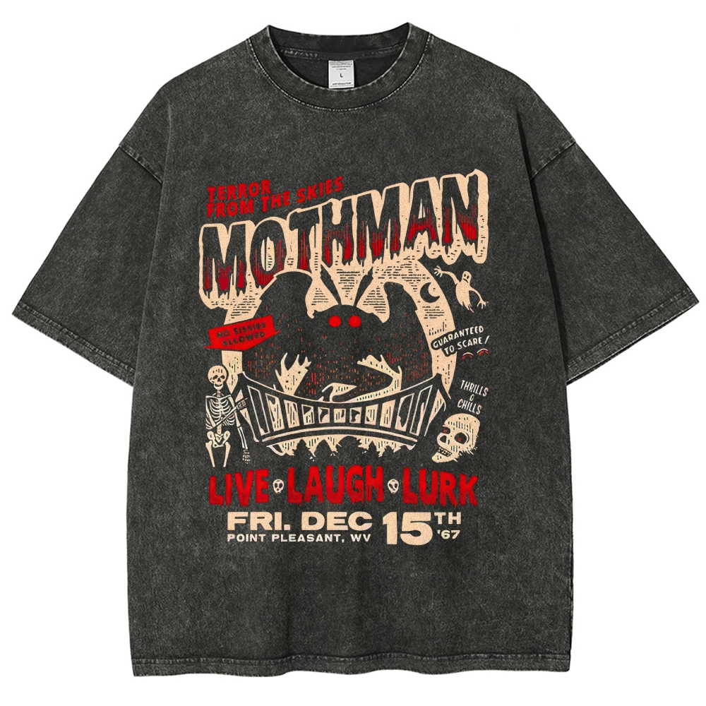 Retro Mothman "Live Laugh Lurk" Graphic Vintage Washed T-Shirt