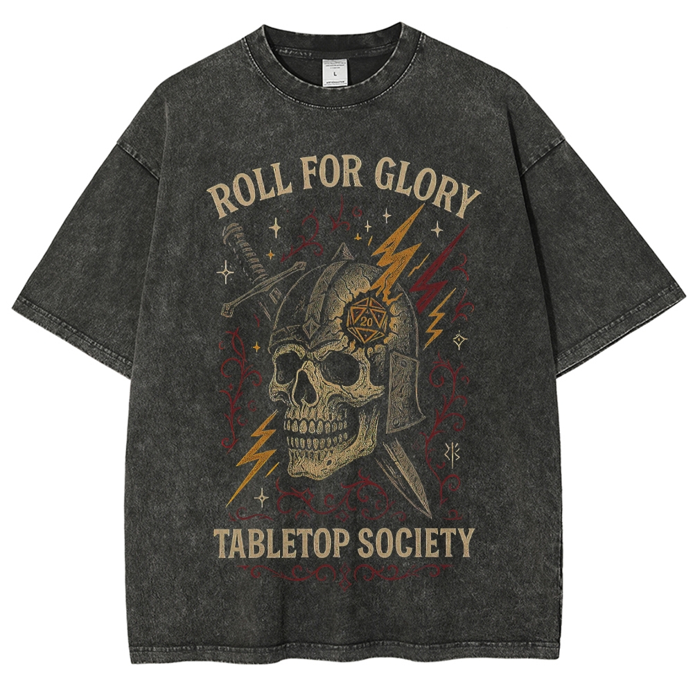 Vintage Washed "Roll For Glory" D&D Tabletop Society Graphic Washed T-Shirt