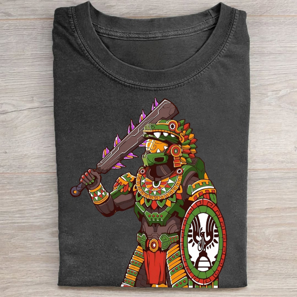 Aztec Spartan Warrior Graphic Vintage Washed Tee 