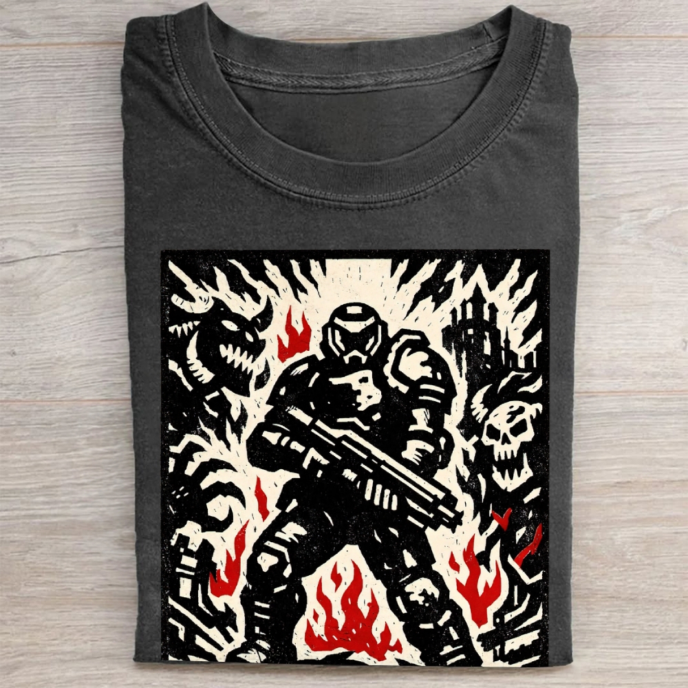 Retro Doom Slayer Graphic Vintage Washed Tee
