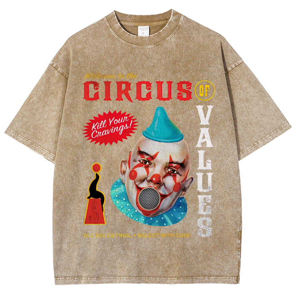 "Circus of Values" Retro Clown Horror Game Vintage Washed T-Shirt
