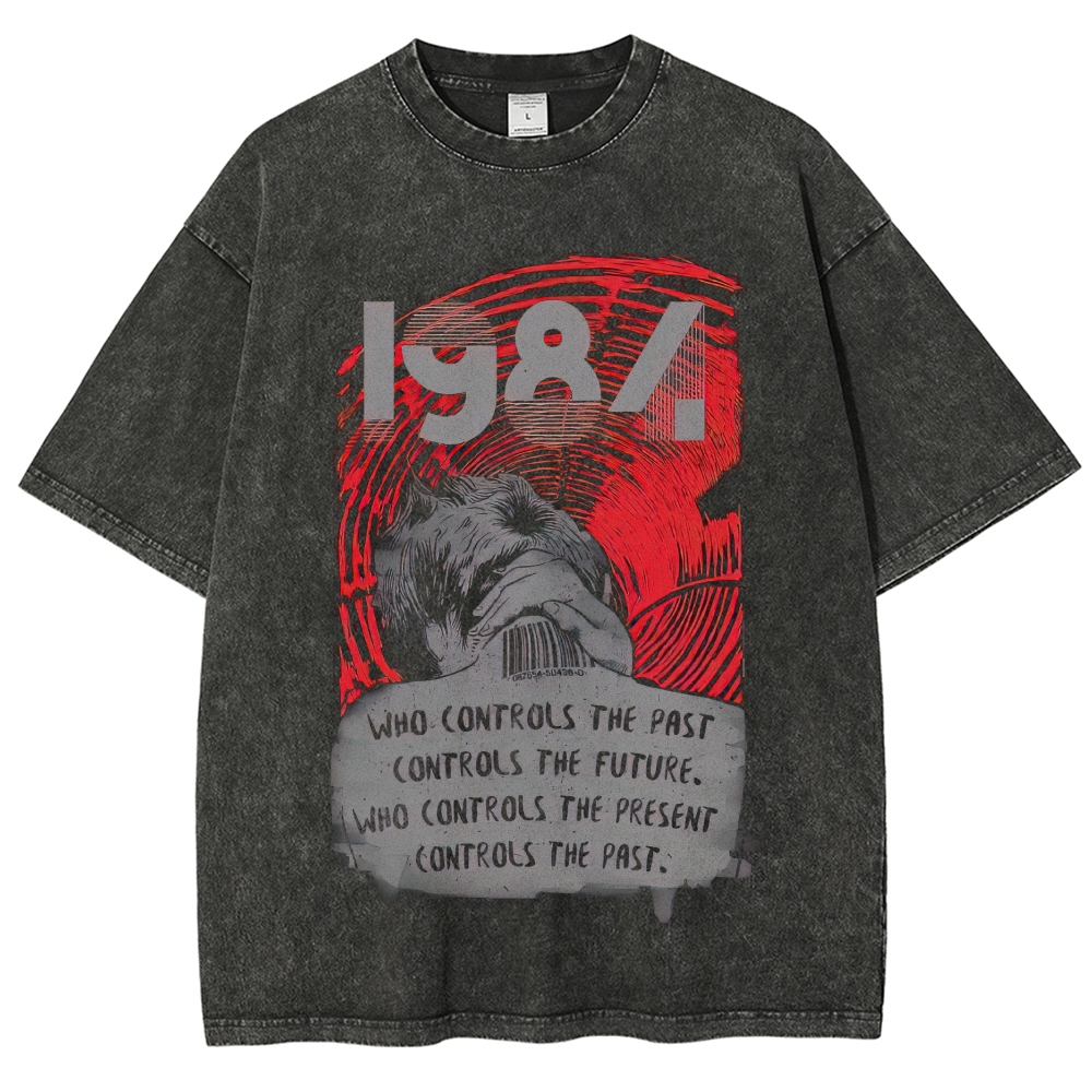 "1984" Who Controls The Past Quote Vintage Washed T-Shirt 