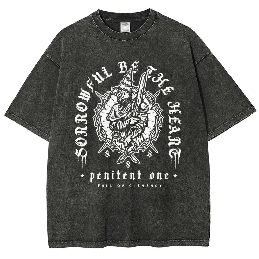"Sorrowful Be The Heart" Blasphemous Quote Vintage Washed T-Shirt
