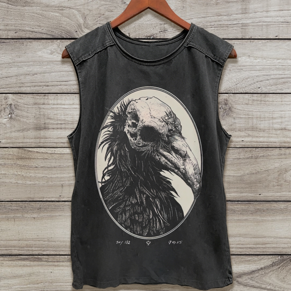 Occult Vulture Skull Dark Gothic Art Washed Tank Top 