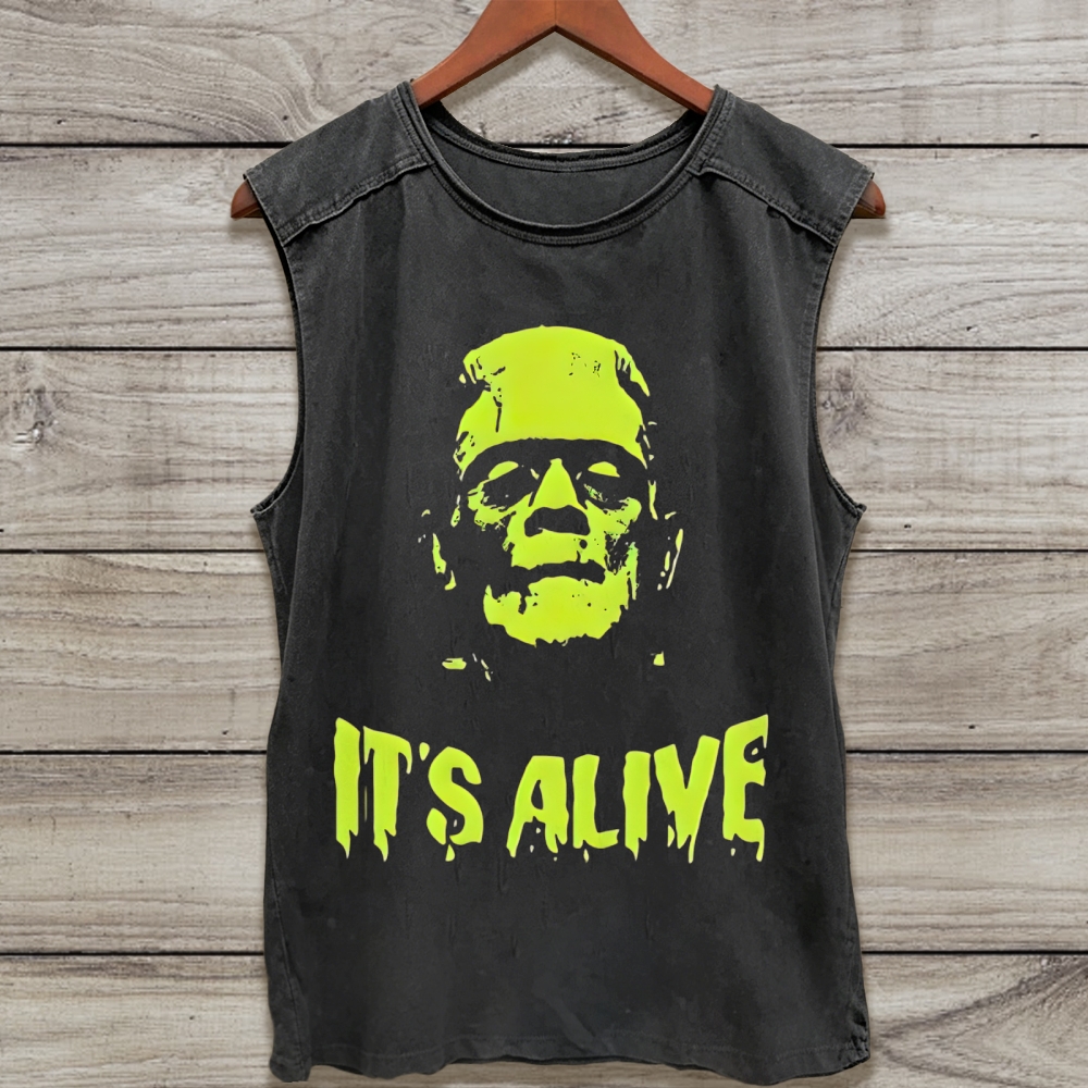 "It's Alive" Classic Horror Sleeveless Washed Tank Top