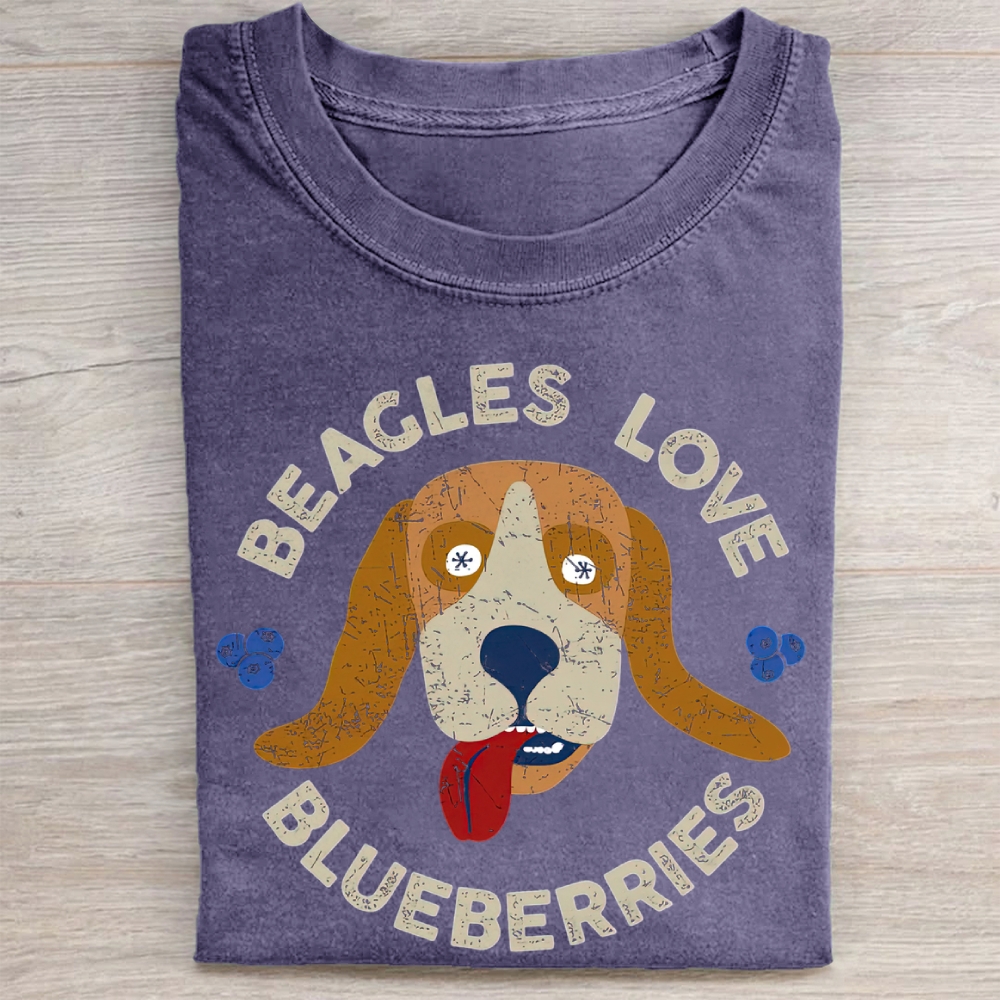 "Beagles Love Blueberries" Dog Lover Vintage Washed Tee