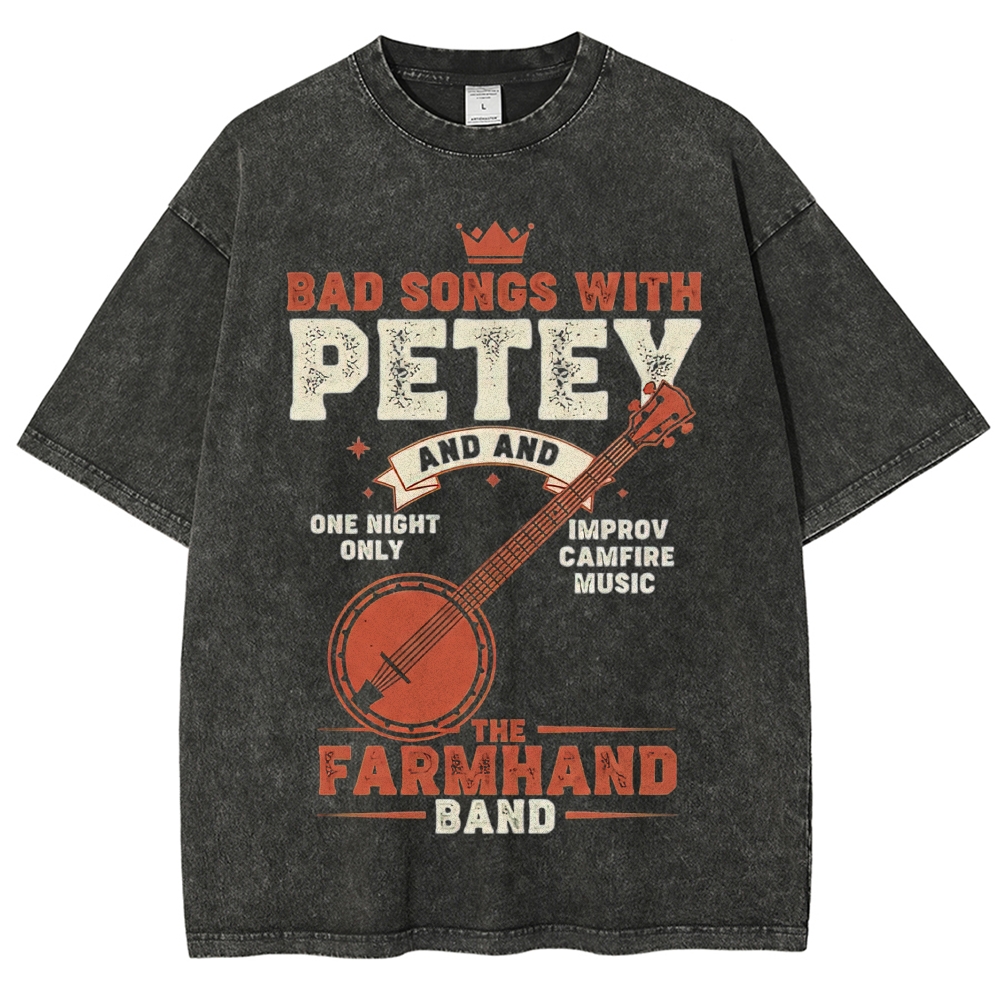"Bad Songs with Petey" Banjo Folk Band Vintage Washed T-Shirt