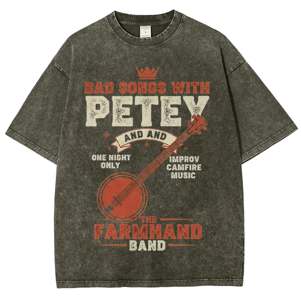 "Bad Songs with Petey" Banjo Folk Band Vintage Washed T-Shirt