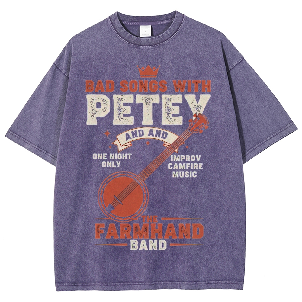 "Bad Songs with Petey" Banjo Folk Band Vintage Washed T-Shirt