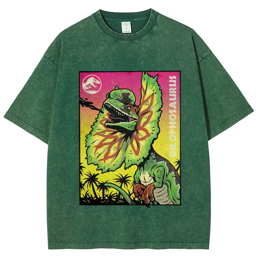 Dilophosaurus Jurassic Retro Poster Washed T-Shirt