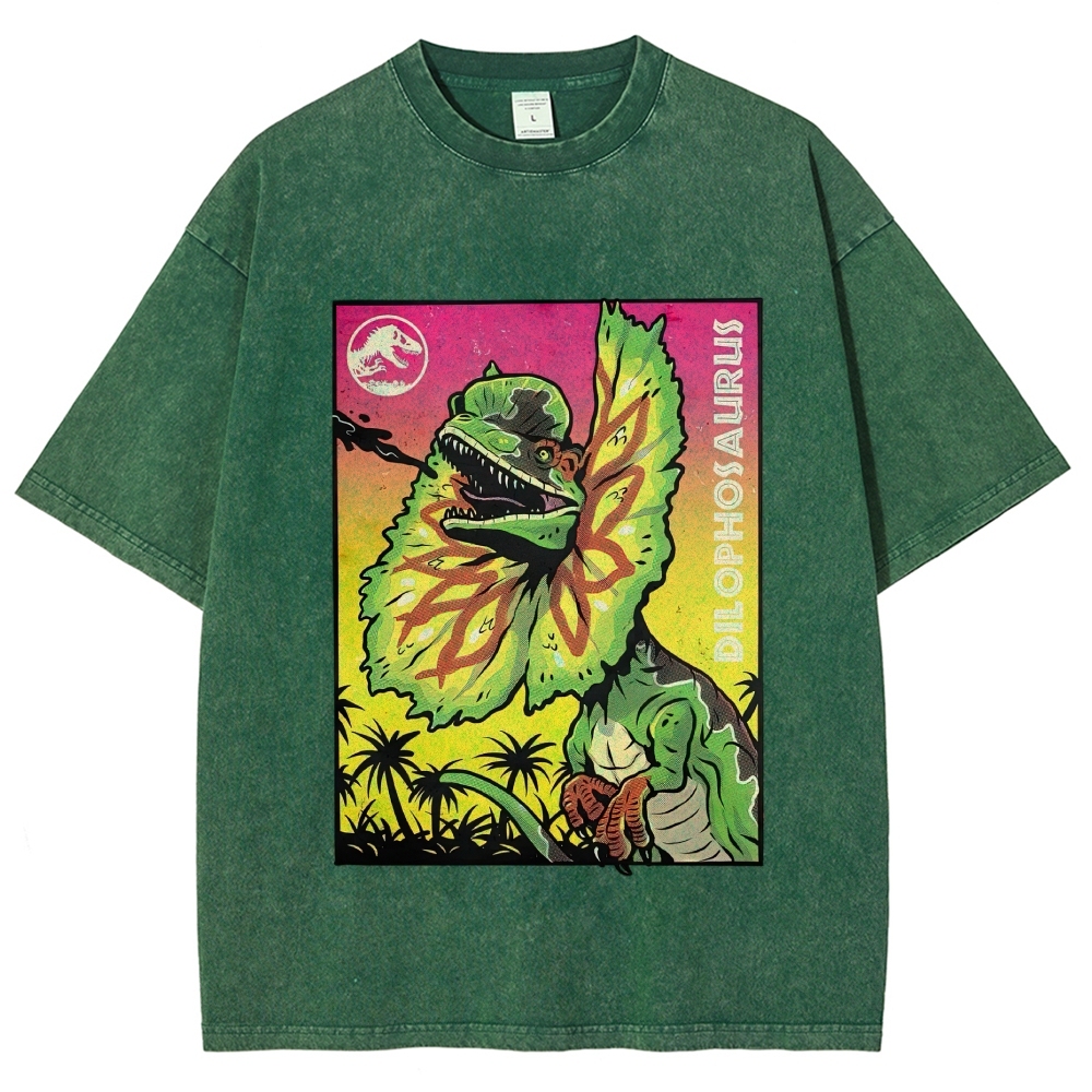 Dilophosaurus Jurassic Retro Poster Washed T-Shirt