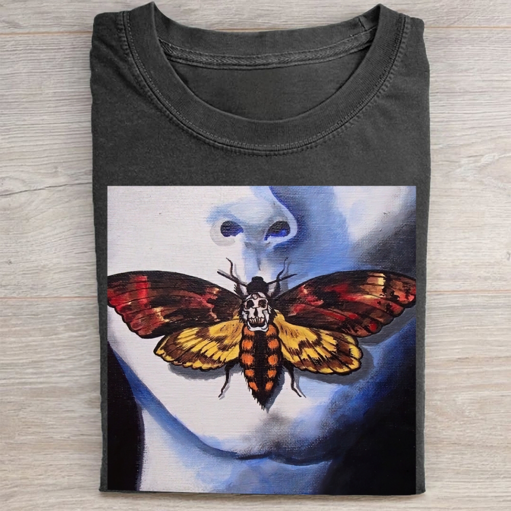 Death's Head Moth Horror Movie Art Vintage Washed Tee