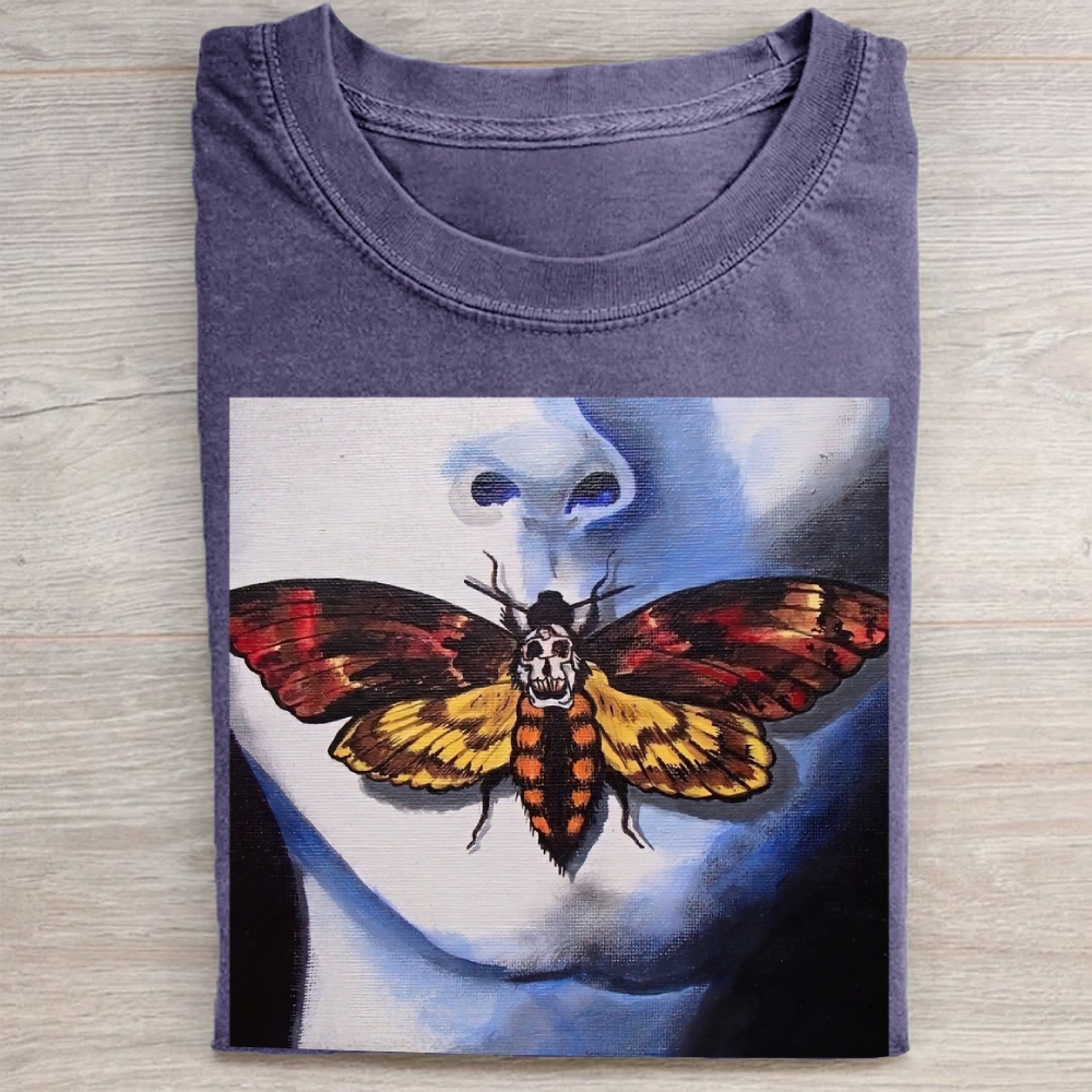 Death's Head Moth Horror Movie Art Vintage Washed Tee