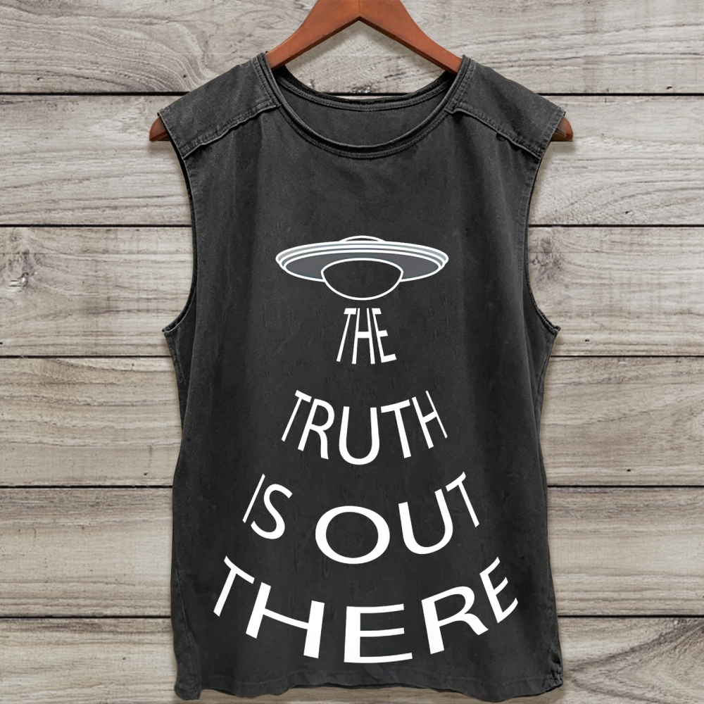"The Truth Is Out There" UFO Alien Retro Sleeveless Washed Tank Top