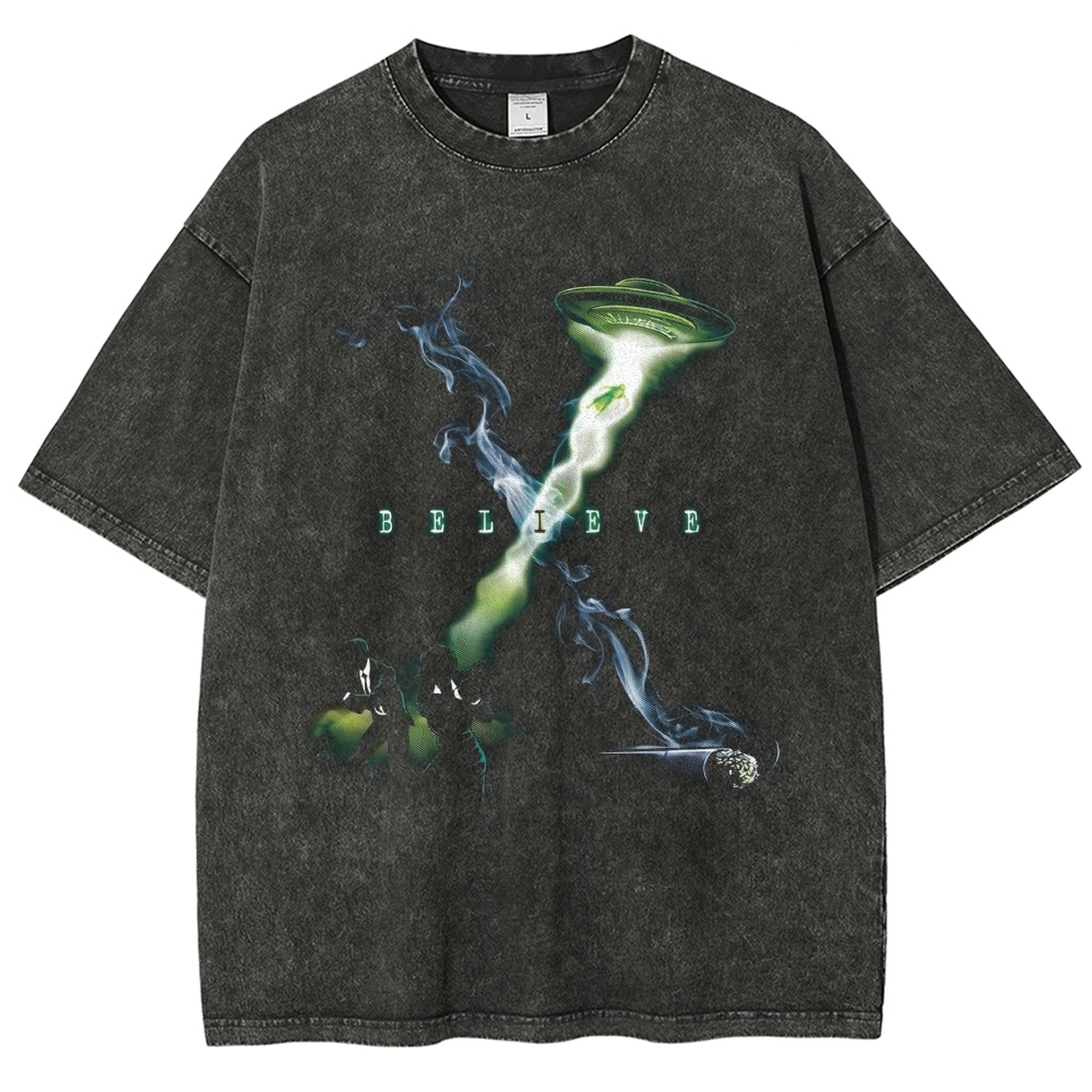 The X-Files UFO "Believe" Retro Sci-Fi Vintage Washed T-Shirt