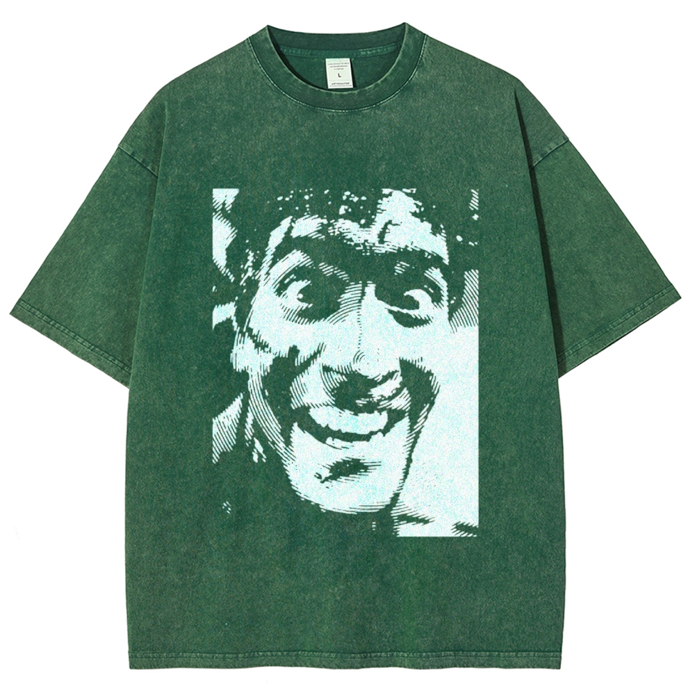Retro Horror Movie Character Halftone Silhouette Washed T-Shirt