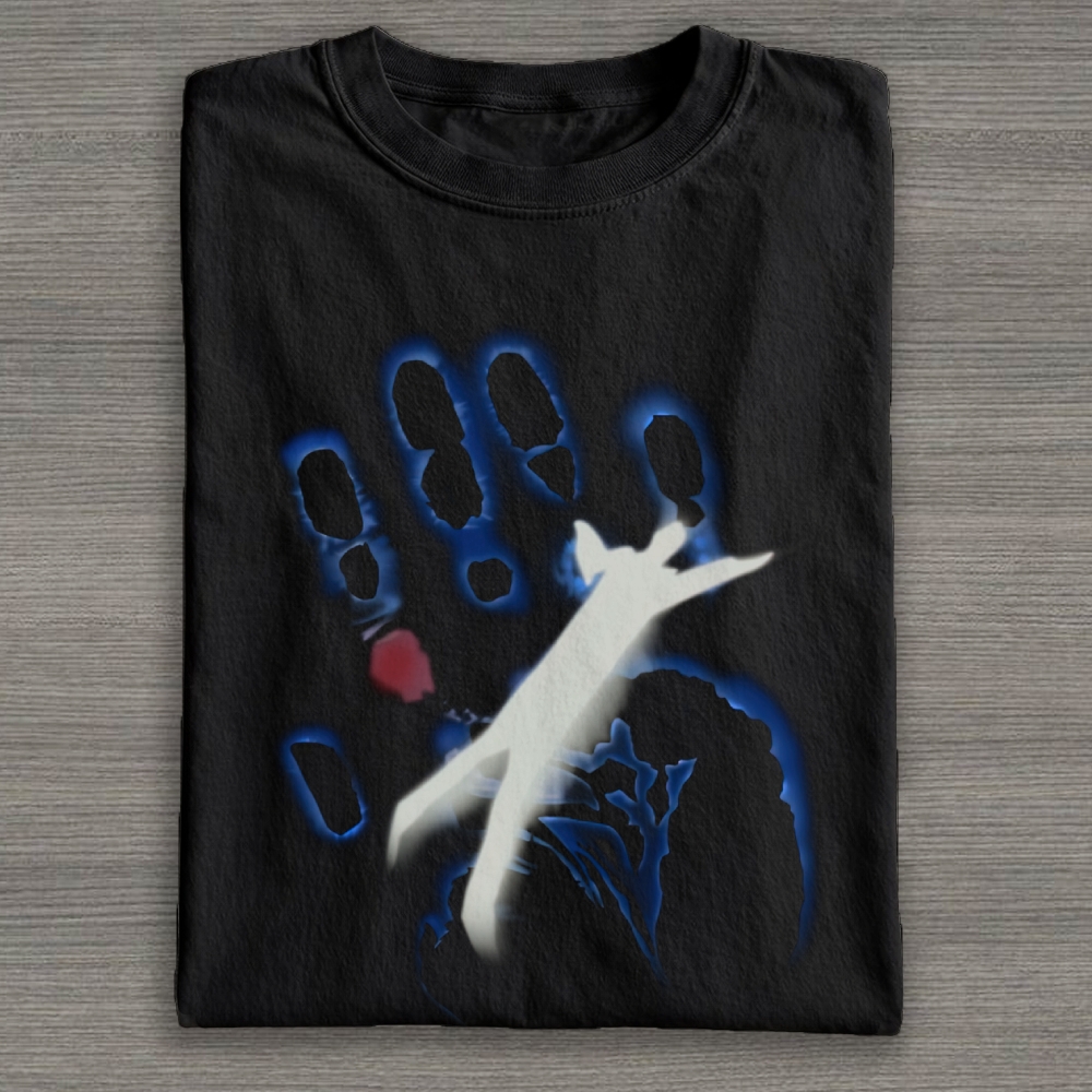 Sci-Fi Movie Glowing Handprint Silhouette Vintage Cotton T-shirt 