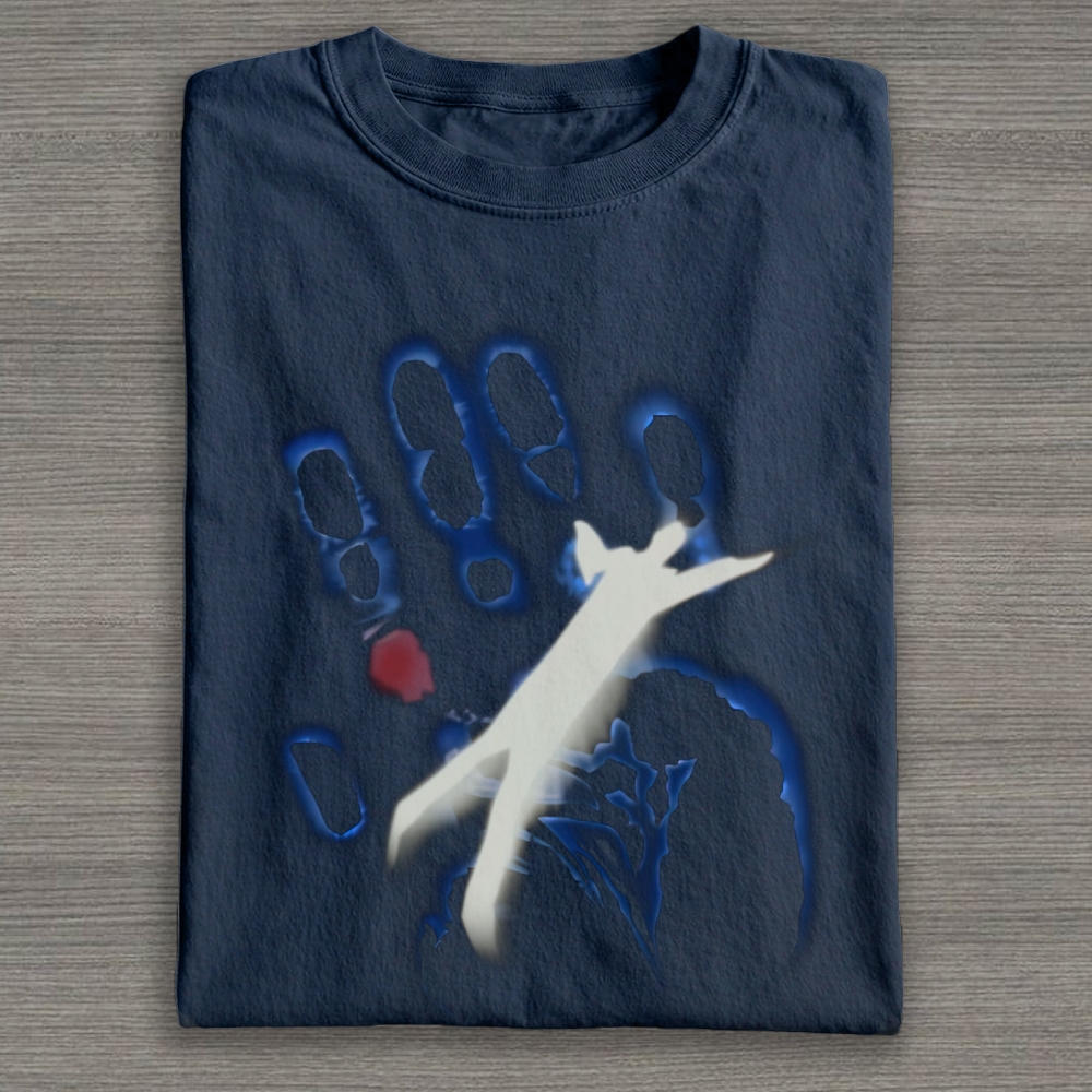 Sci-Fi Movie Glowing Handprint Silhouette Vintage Cotton T-shirt 