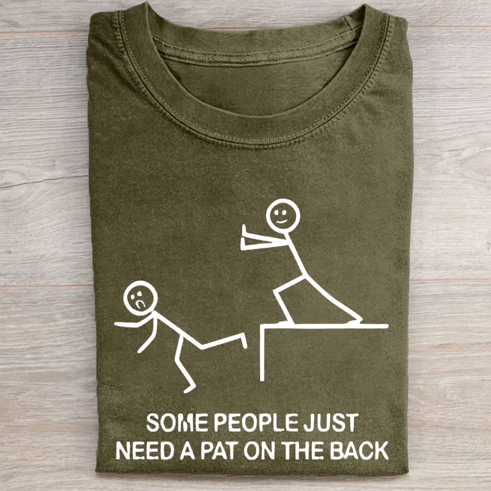 "Need A Pat On The Back" Funny Stick Figure Vintage Unisex Vintage Washed Tee