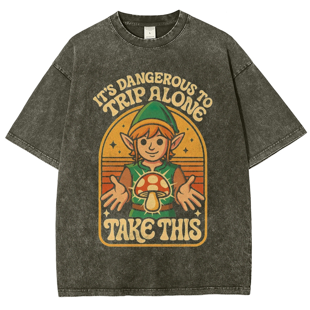 Retro Mushroom Elf Retro Gaming Quote Vintage Washed T-Shirt 