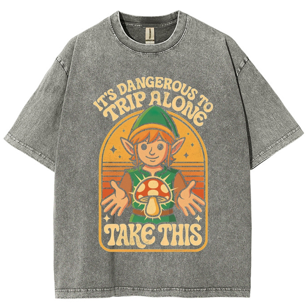 Retro Mushroom Elf Retro Gaming Quote Vintage Washed T-Shirt 