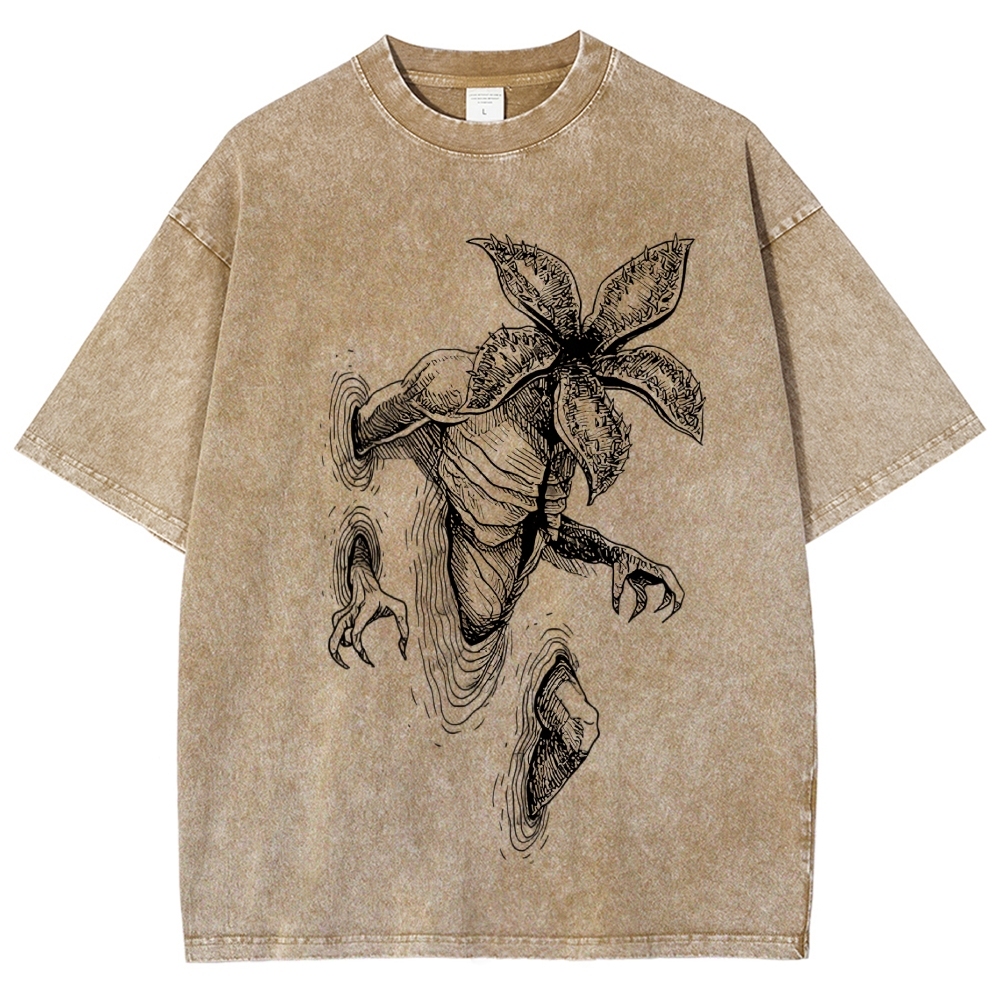 Demogorgon Ink Sketch Horror Monster Vintage Washed T-Shirt