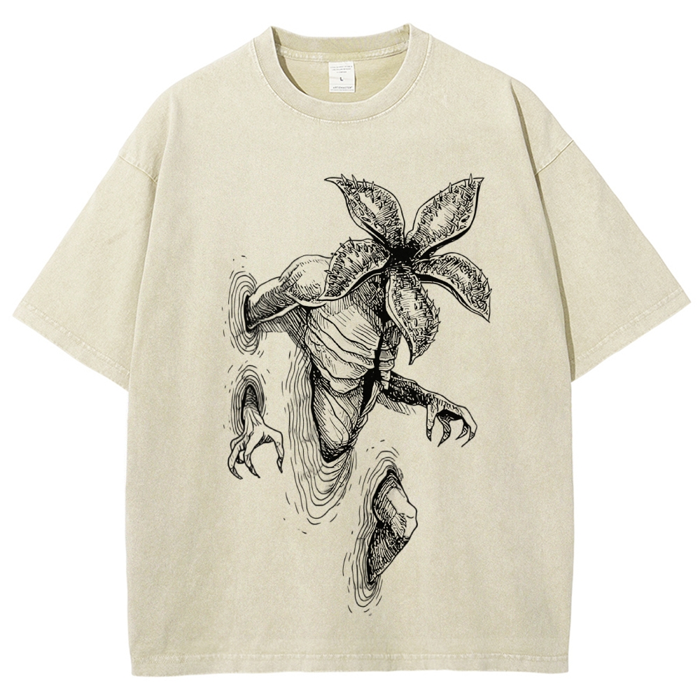 Demogorgon Ink Sketch Horror Monster Vintage Washed T-Shirt