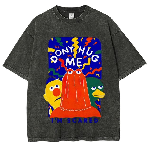  "Don't Hug Me I'm Scared" Bright Cartoon Character Vintage Washed T-Shirt