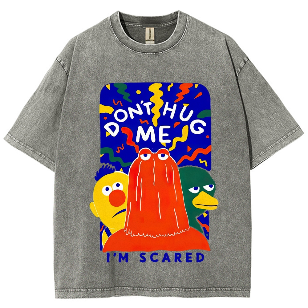  "Don't Hug Me I'm Scared" Bright Cartoon Character Vintage Washed T-Shirt