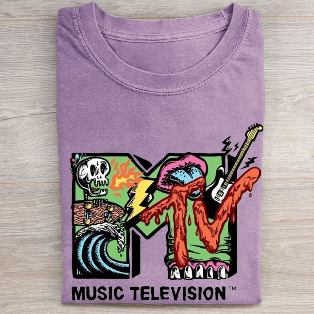 Grunge Zombie Skate Rock MTV Retro Logo Vintage Washed Tee