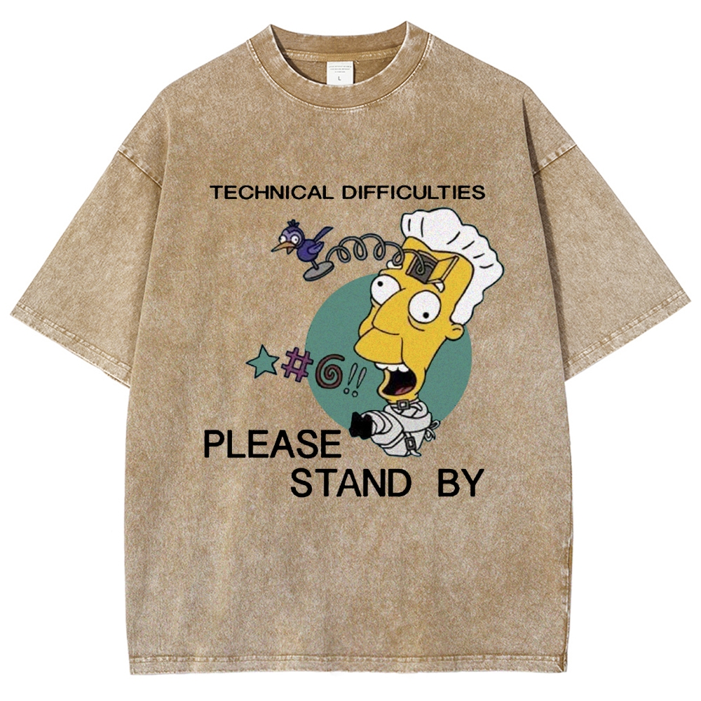Mad Scientist "Technical Difficulties" Retro Cartoon Vintage Washed T-Shirt 
