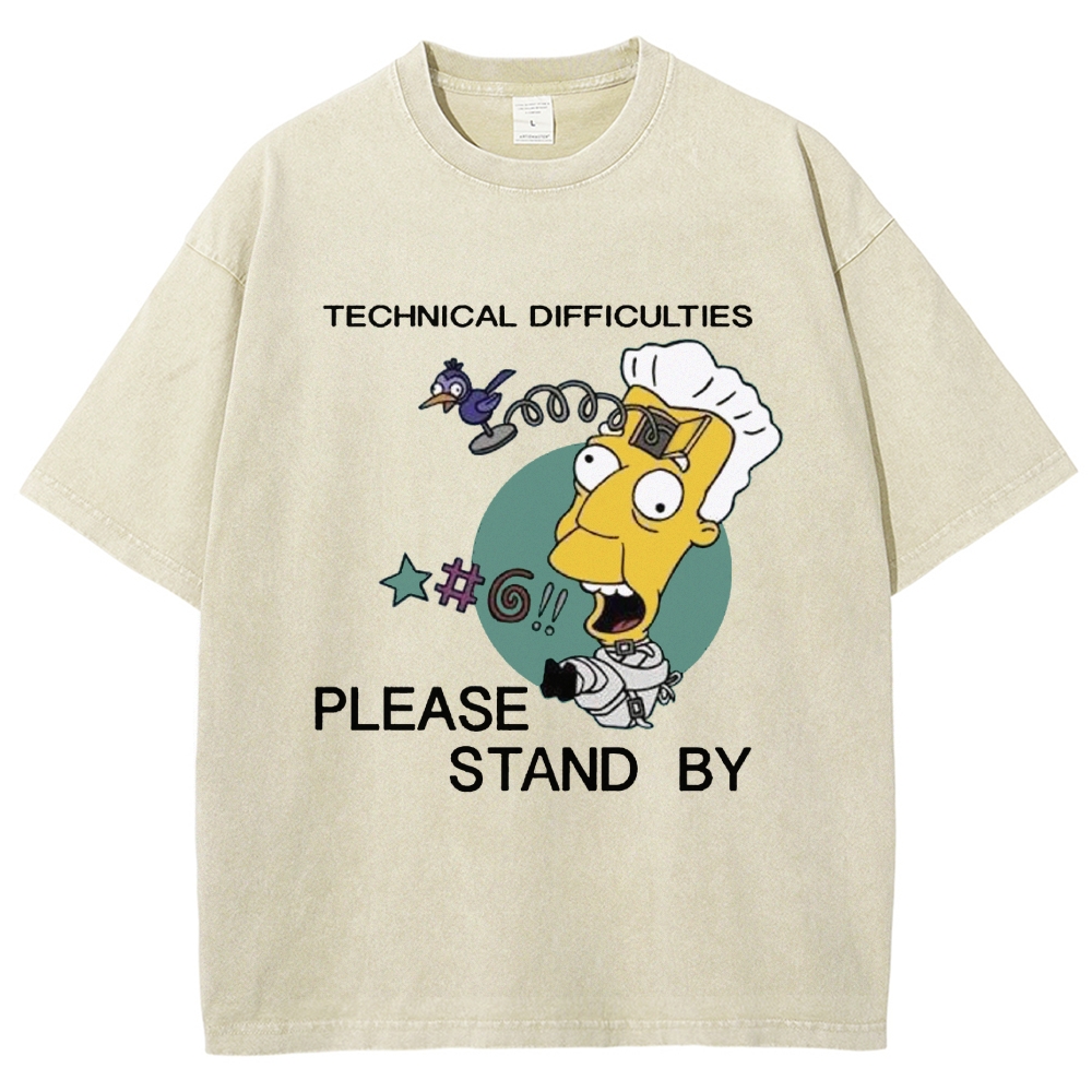 Mad Scientist "Technical Difficulties" Retro Cartoon Vintage Washed T-Shirt 