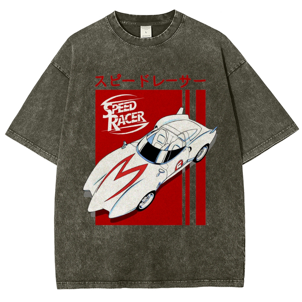 Classic No.5 Race Car Japanese Letter Retro Anime Washed T-Shirt