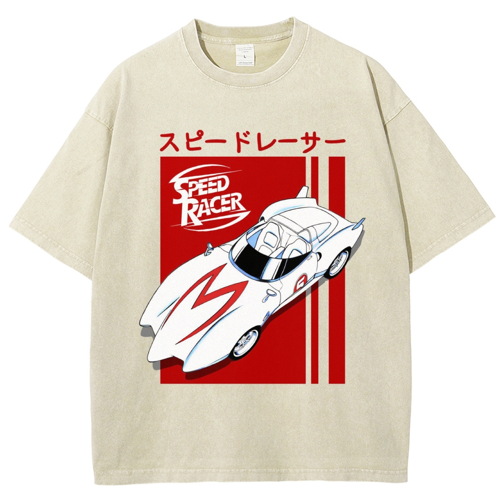 Classic No.5 Race Car Japanese Letter Retro Anime Washed T-Shirt