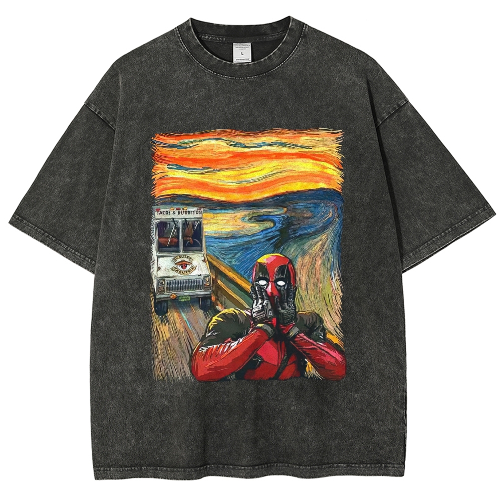 Scream Painting Parody Red Suit Anti-Hero Food Truck Washed T-Shirt