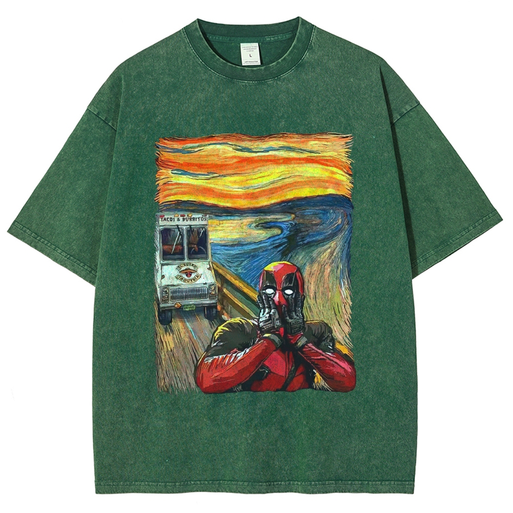 Scream Painting Parody Red Suit Anti-Hero Food Truck Washed T-Shirt