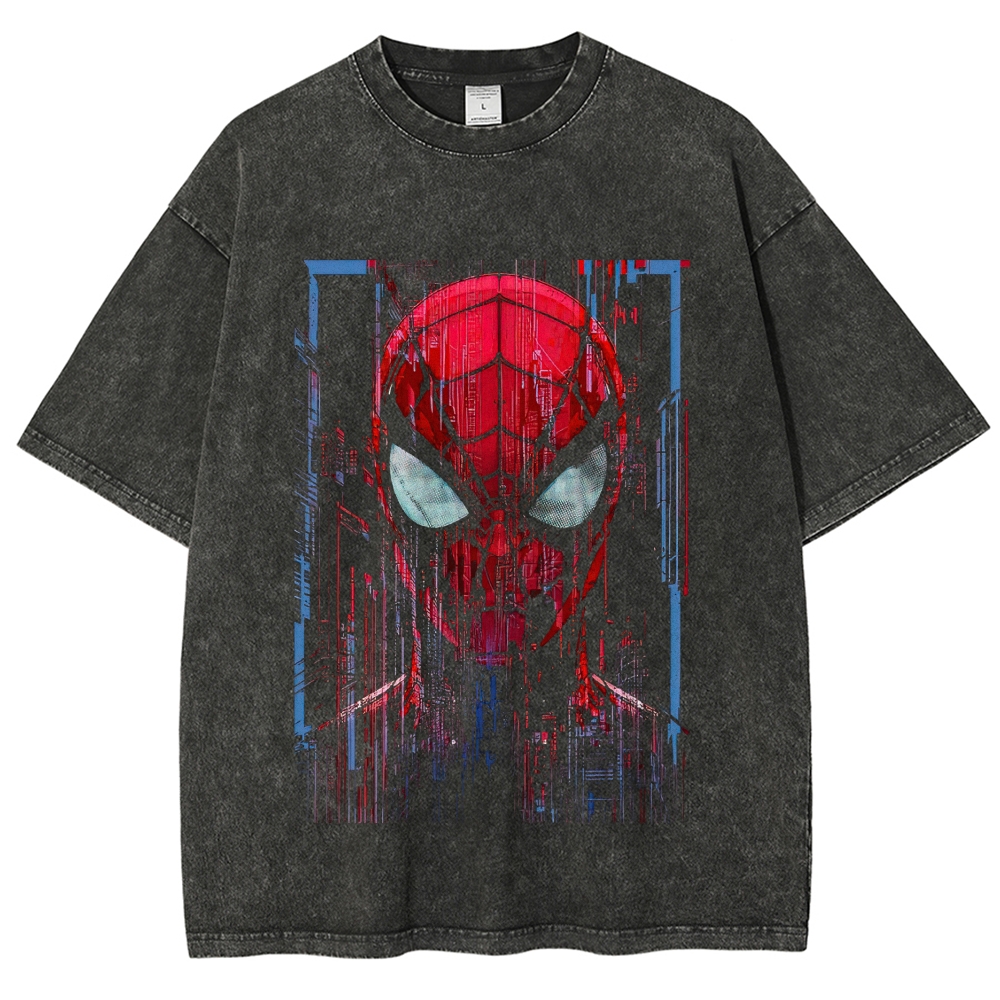 Glitch Art Red Mask Super Hero Frame Vintage Washed T-Shirt