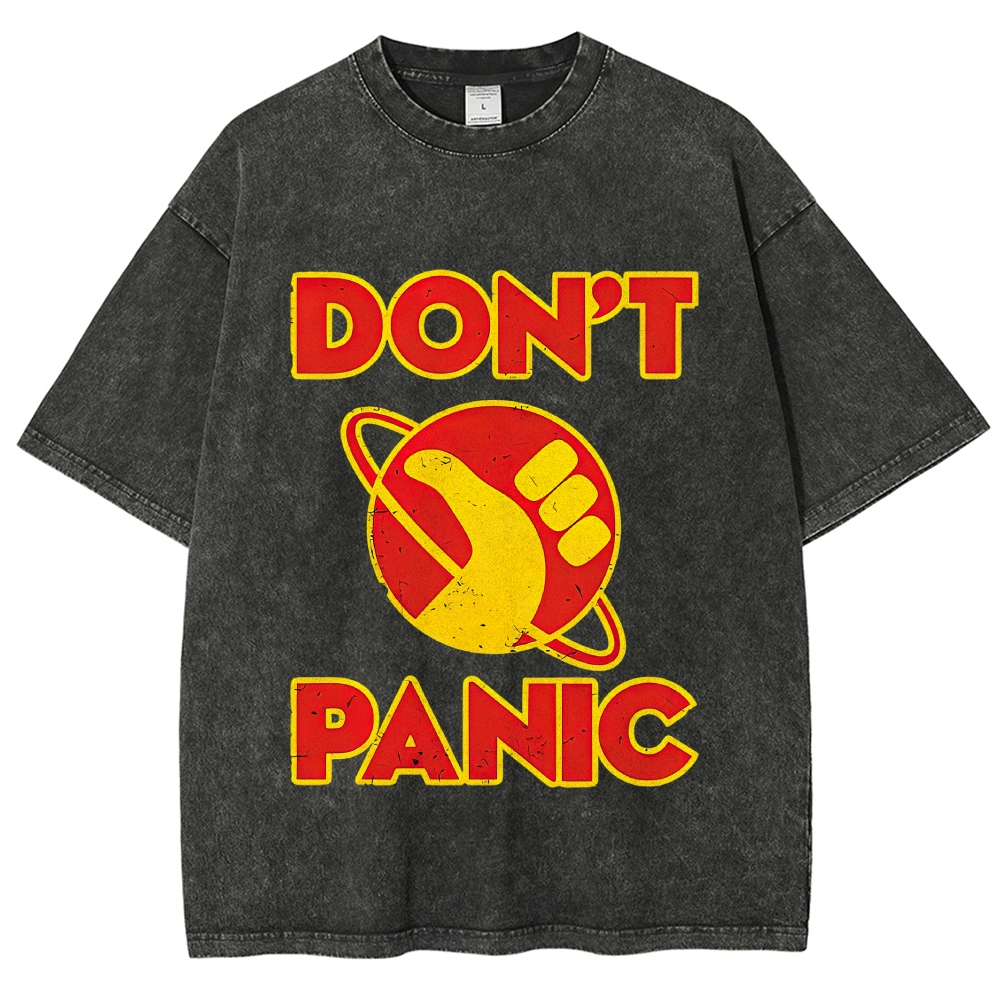 Retro "Don't Panic" Planet Fist Vintage Washed Graphic Washed T-Shirt