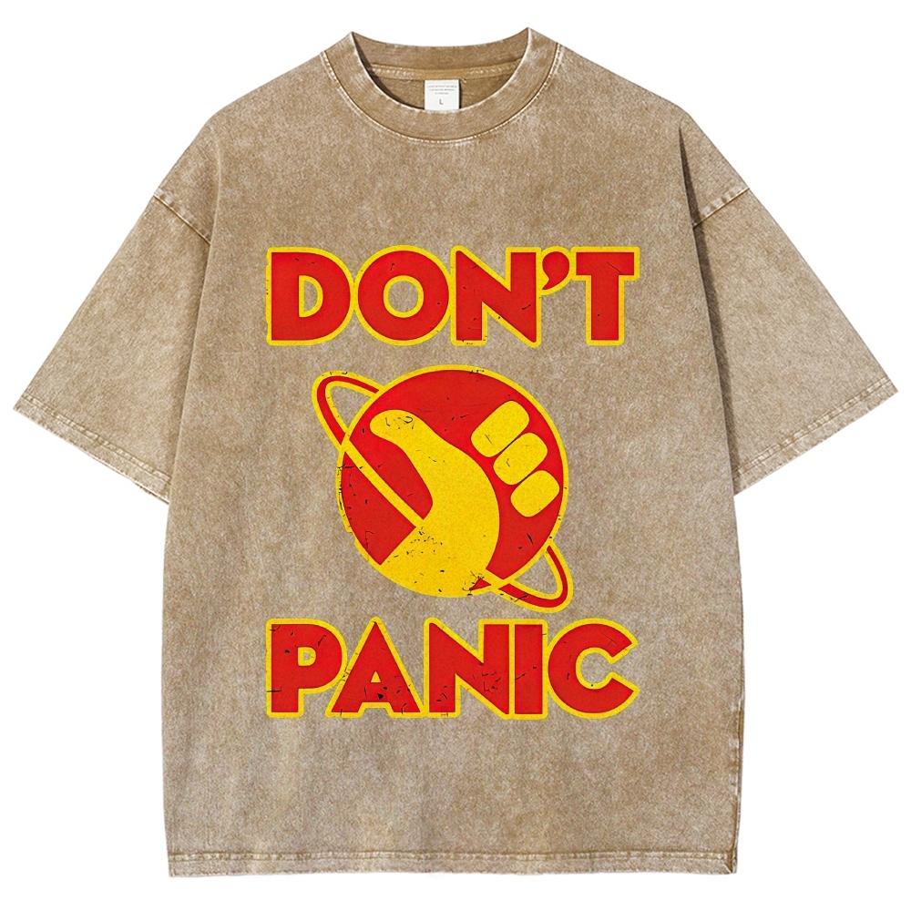Retro "Don't Panic" Planet Fist Vintage Washed Graphic Washed T-Shirt