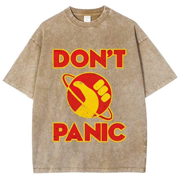 Retro "Don't Panic" Planet Fist Vintage Washed Graphic Washed T-Shirt
