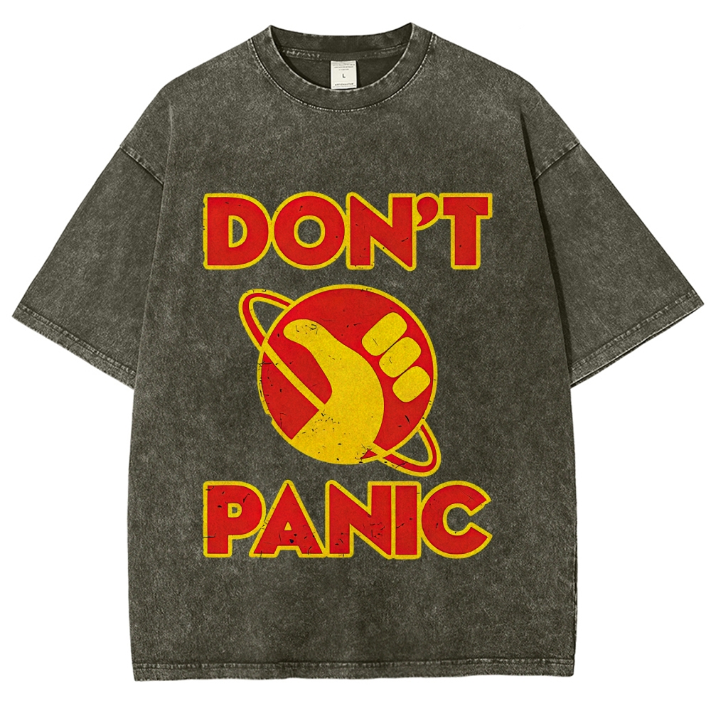Retro "Don't Panic" Planet Fist Vintage Washed Graphic Washed T-Shirt
