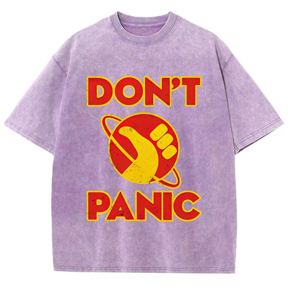 Retro "Don't Panic" Planet Fist Vintage Washed Graphic Washed T-Shirt