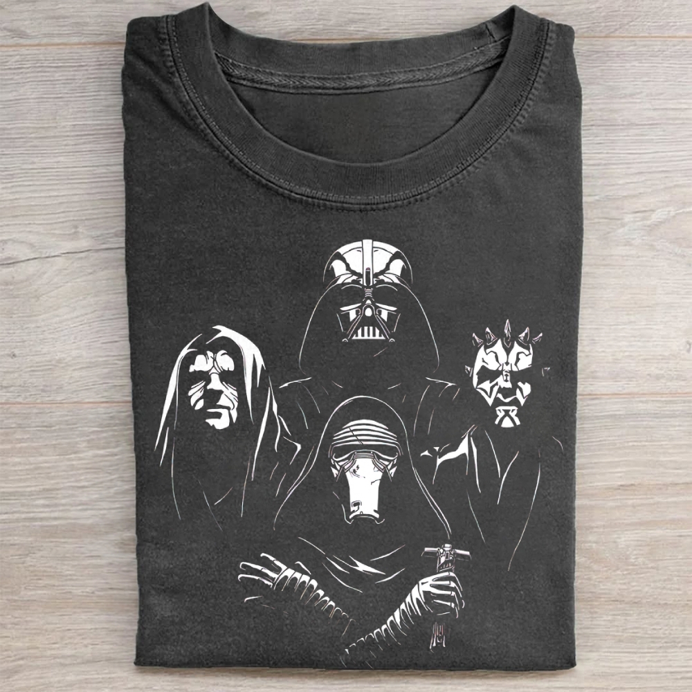  Four Evil Mask Characters Black White Sketch Retro Vintage Washed Tee