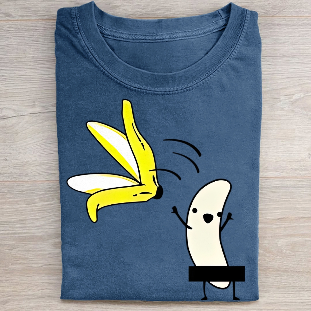Peel Flying Banana Funny Rude Cartoon Vintage Washed Tee